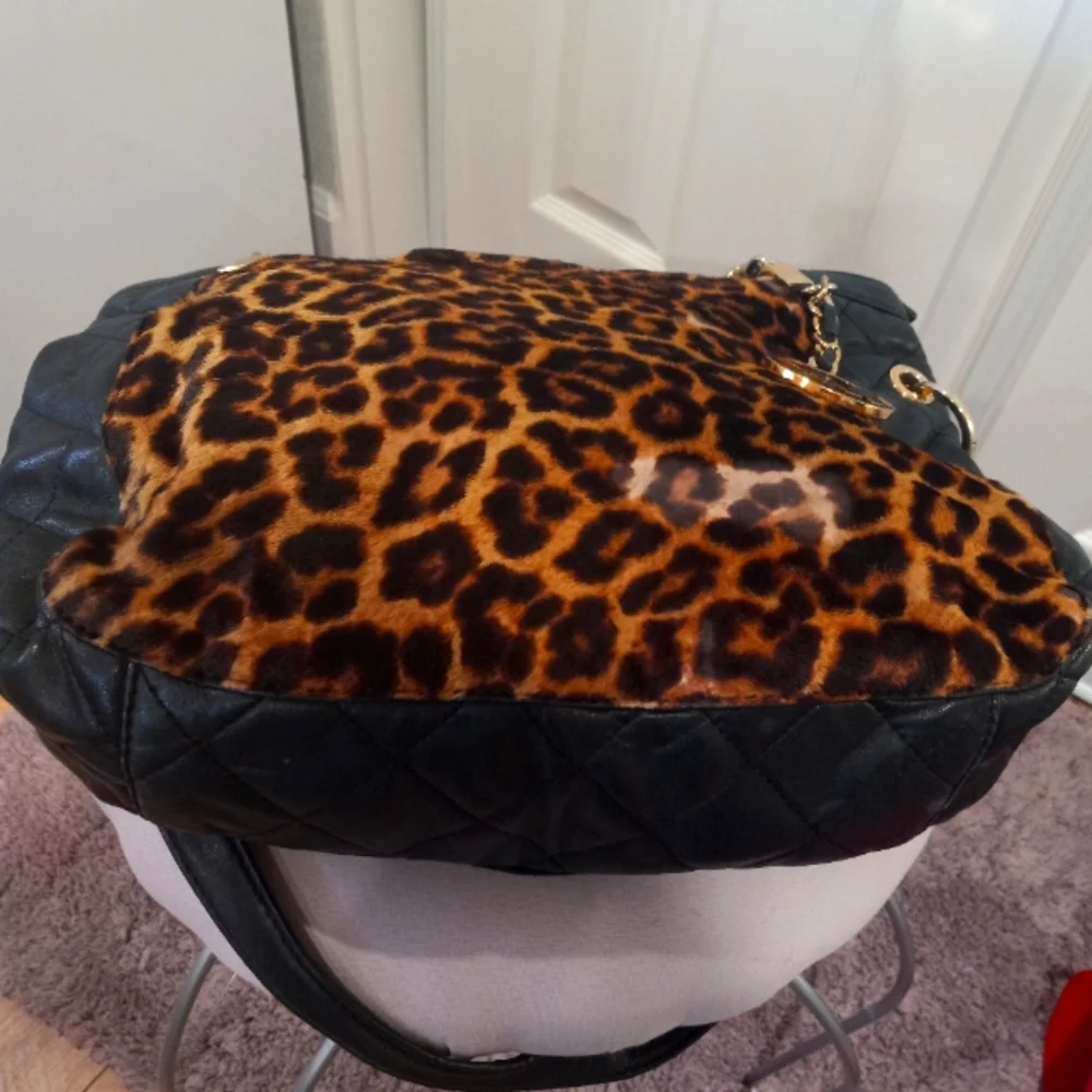Michael Kors Leopard Print Tan and Black Chain-Accent Shoulder Bag